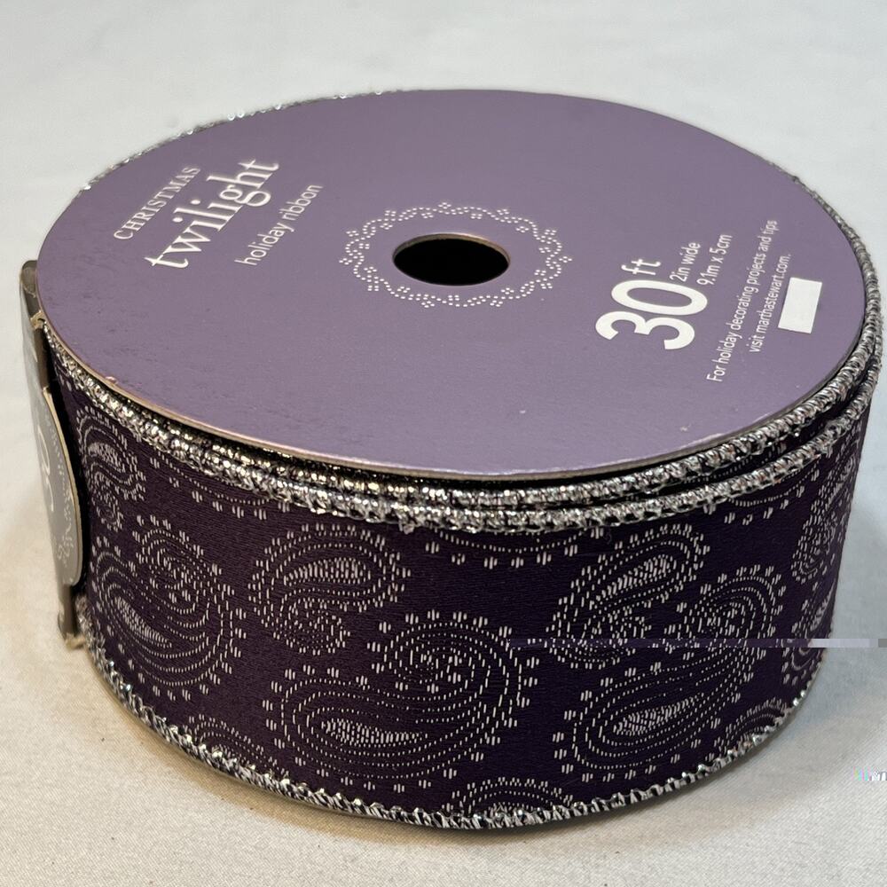 Vintage Christmas Twilight Martha Stewart Purple Paisley Wired Ribbon 2” x 30ft